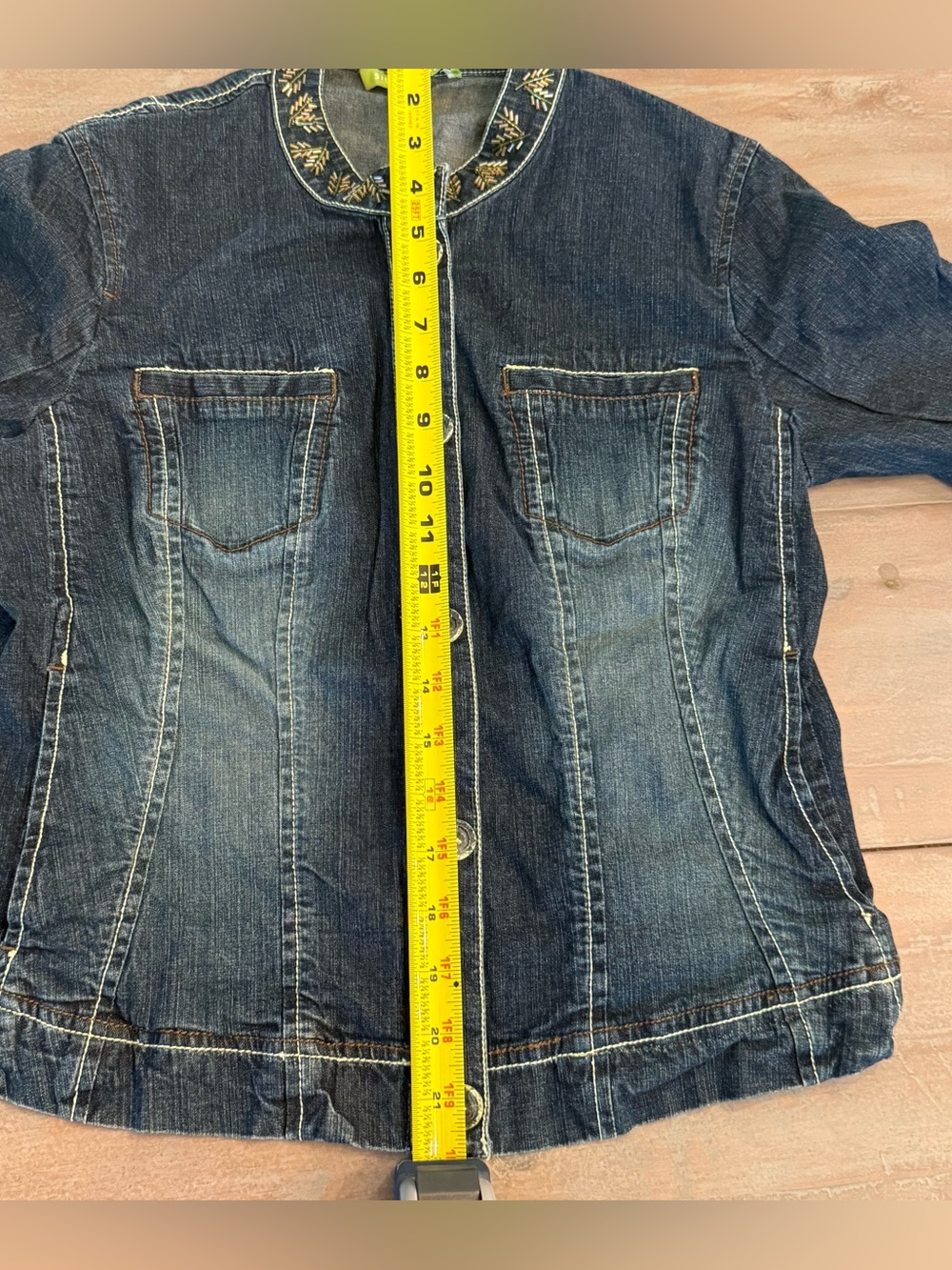 Sigrid Olsen Denim Jacket Beaded Collar Women’s Sz 6 Preowned - Picture 10 of 10